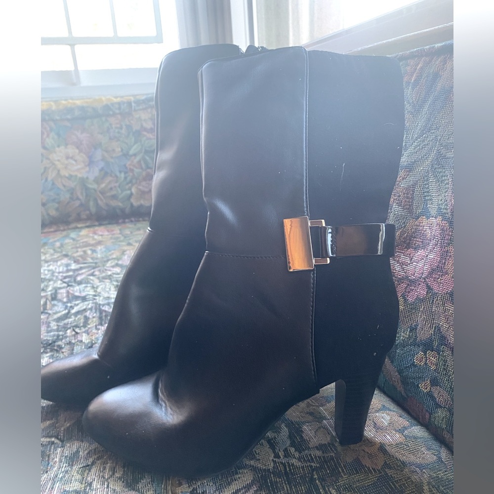 Black Soft Suede Chic Heeled Boots, Good Heel, Work, Party & Play Fall Boots (8)